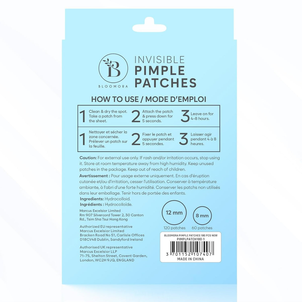 Invisible Pimple Patches for Face (180 Count), Zit Patches for Pimples, Hydrocolloid Bandages, Zit Stickers for Face - S/L Sizes