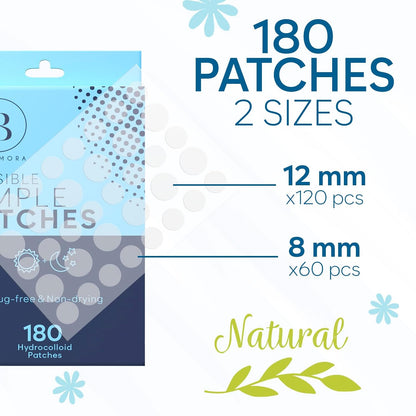 Invisible Pimple Patches for Face (180 Count), Zit Patches for Pimples, Hydrocolloid Bandages, Zit Stickers for Face - S/L Sizes