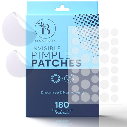Invisible Pimple Patches for Face (180 Count), Zit Patches for Pimples, Hydrocolloid Bandages, Zit Stickers for Face - S/L Sizes