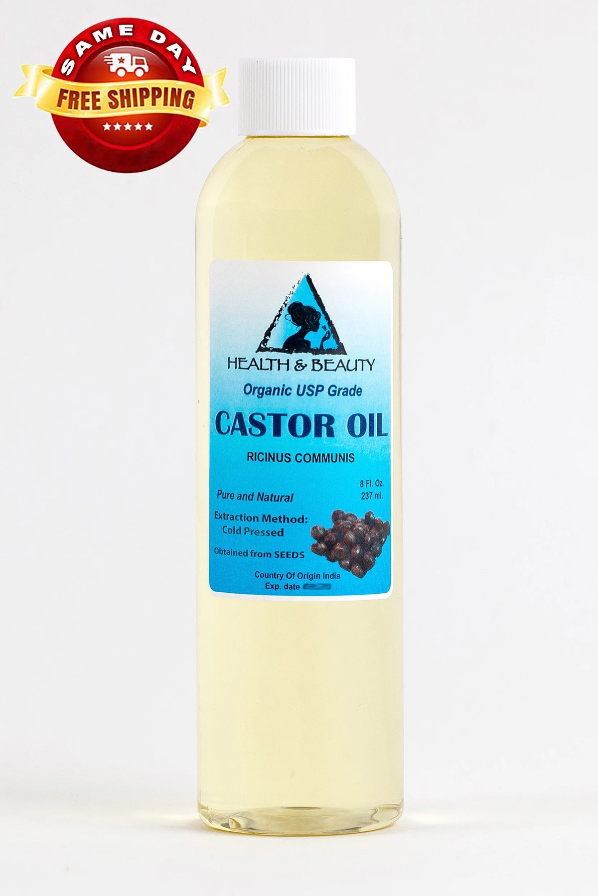 Castor Oil Organic USP Grade Hexane Free Cold Pressed Premium Fresh Pure 8 Oz